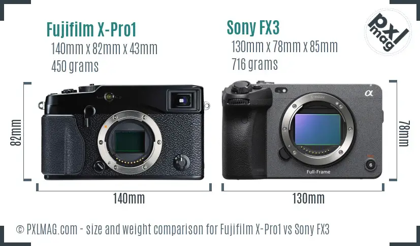 Fujifilm X-Pro1 vs Sony FX3 size comparison