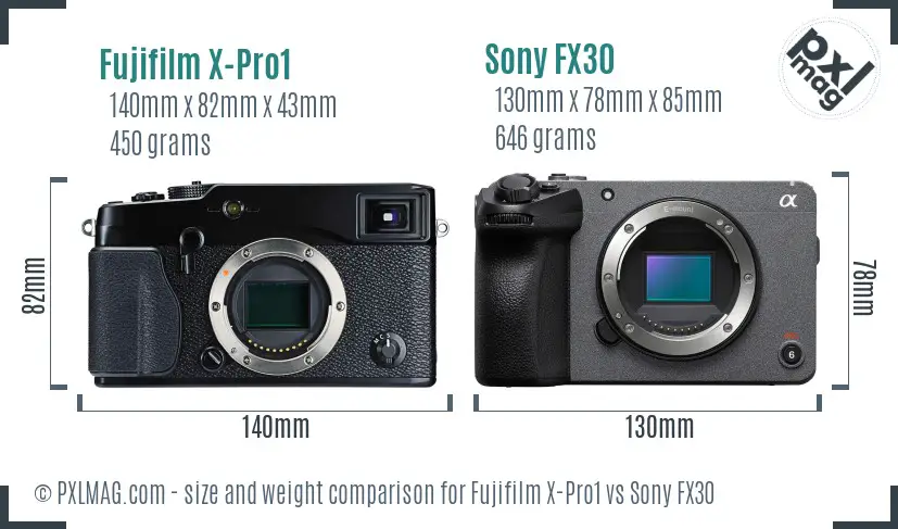 Fujifilm X-Pro1 vs Sony FX30 size comparison