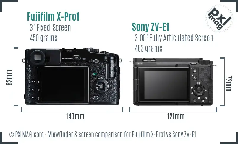 Fujifilm X-Pro1 vs Sony ZV-E1 Screen and Viewfinder comparison