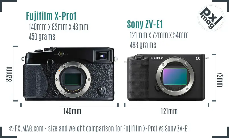 Fujifilm X-Pro1 vs Sony ZV-E1 size comparison