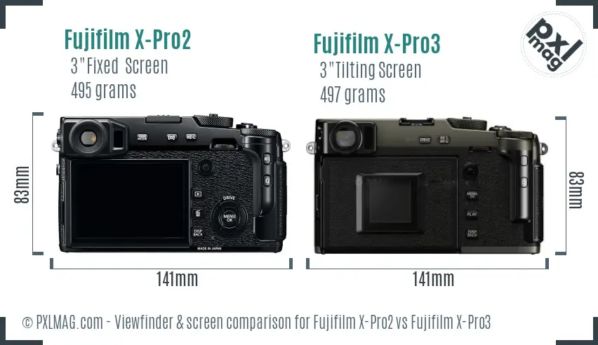 Fujifilm X-Pro2 vs Fujifilm X-Pro3 Screen and Viewfinder comparison