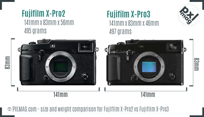 Fujifilm X-Pro2 vs Fujifilm X-Pro3 size comparison