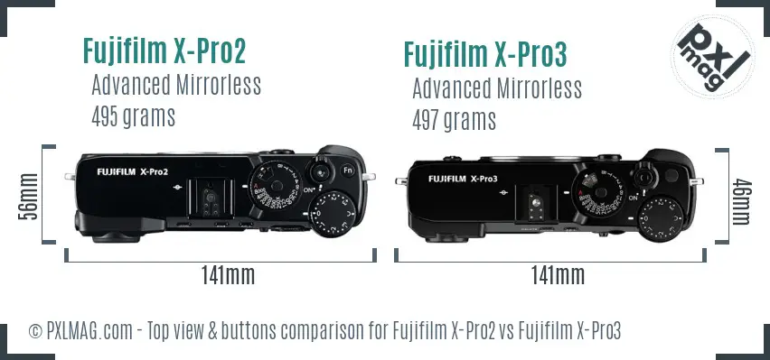 Fujifilm X-Pro2 vs Fujifilm X-Pro3 top view buttons comparison