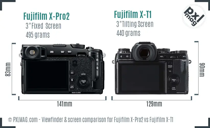 Fujifilm X-Pro2 vs Fujifilm X-T1 Screen and Viewfinder comparison