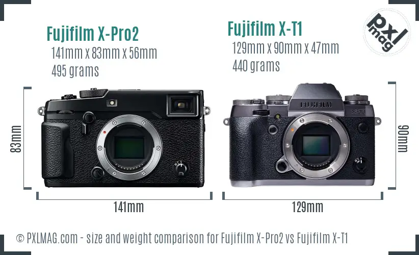Fujifilm X-Pro2 vs Fujifilm X-T1 size comparison