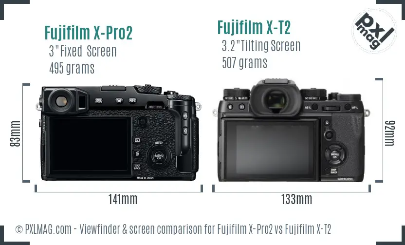 Fujifilm X-Pro2 vs Fujifilm X-T2 Screen and Viewfinder comparison