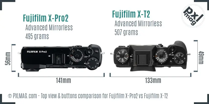 Fujifilm X-Pro2 vs Fujifilm X-T2 top view buttons comparison