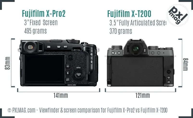 Fujifilm X-Pro2 vs Fujifilm X-T200 Screen and Viewfinder comparison
