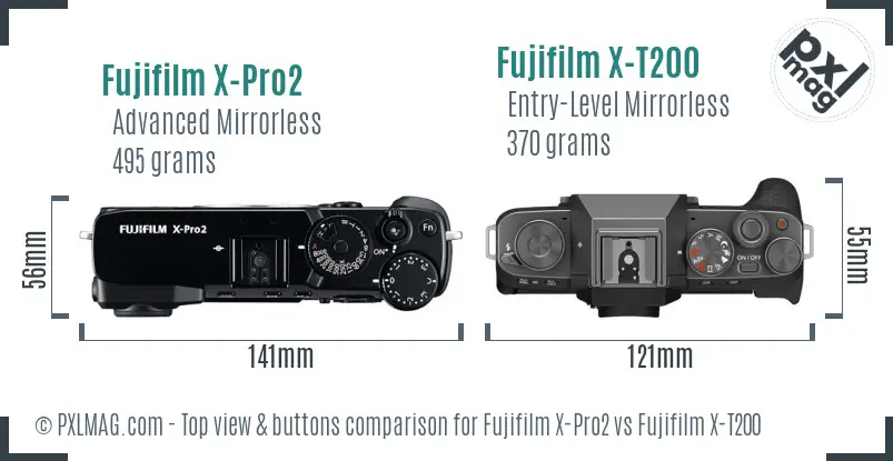 Fujifilm X-Pro2 vs Fujifilm X-T200 top view buttons comparison
