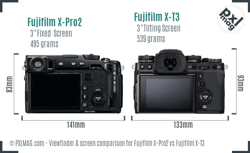 Fujifilm X-Pro2 vs Fujifilm X-T3 Screen and Viewfinder comparison