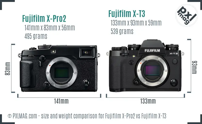 Fujifilm X-Pro2 vs Fujifilm X-T3 size comparison