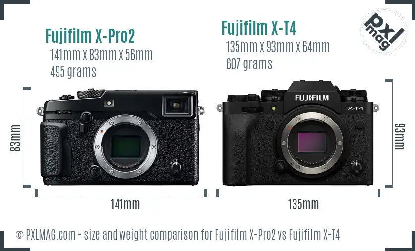 Fujifilm X-Pro2 vs Fujifilm X-T4 size comparison