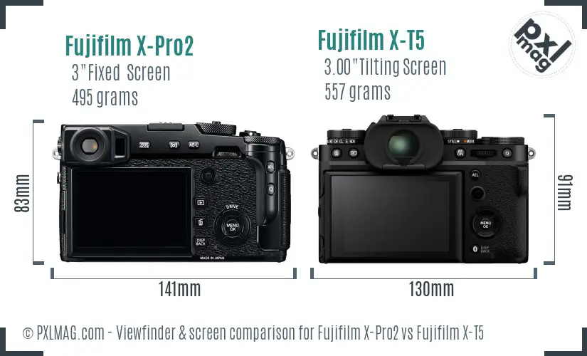 Fujifilm X-Pro2 vs Fujifilm X-T5 Screen and Viewfinder comparison