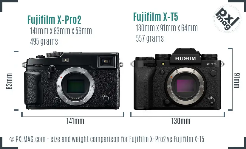 Fujifilm X-Pro2 vs Fujifilm X-T5 size comparison