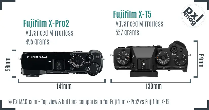 Fujifilm X-Pro2 vs Fujifilm X-T5 top view buttons comparison
