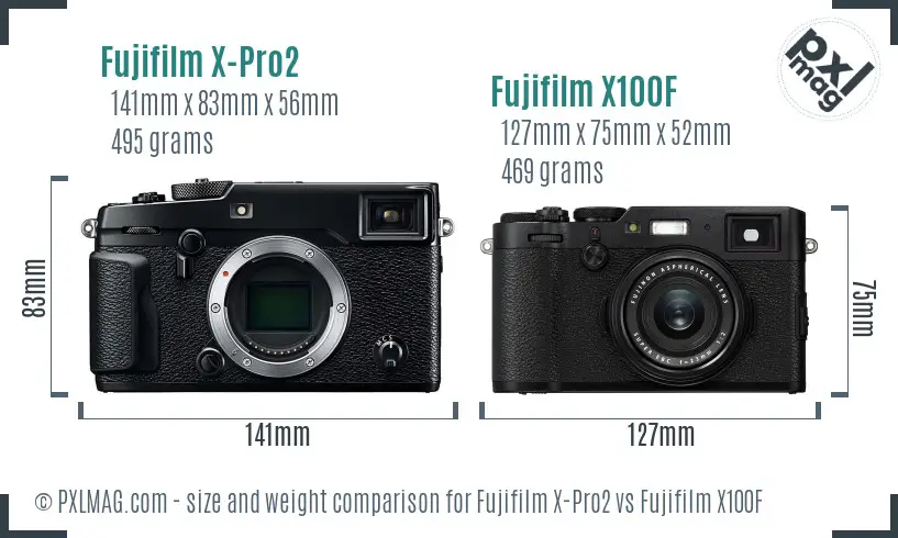 Fujifilm X-Pro2 vs Fujifilm X100F size comparison Fujifilm X-Pro2 vs Fujifilm X100F size comparison