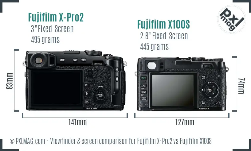 Fujifilm X-Pro2 vs Fujifilm X100S Screen and Viewfinder comparison