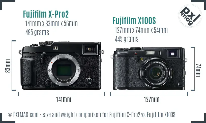 Fujifilm X-Pro2 vs Fujifilm X100S size comparison