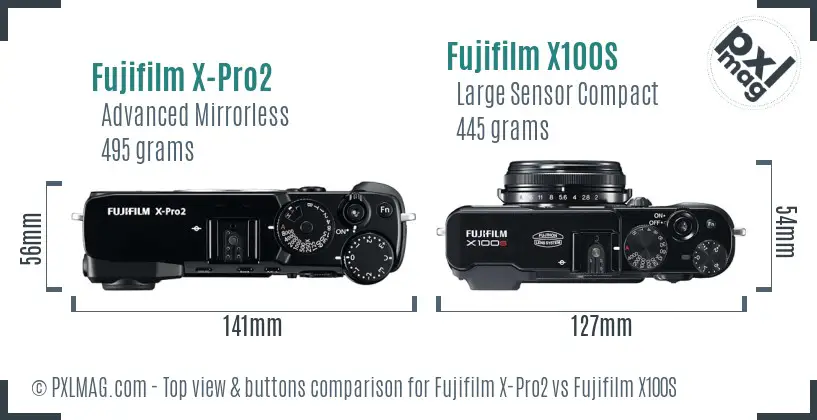 Fujifilm X-Pro2 vs Fujifilm X100S top view buttons comparison