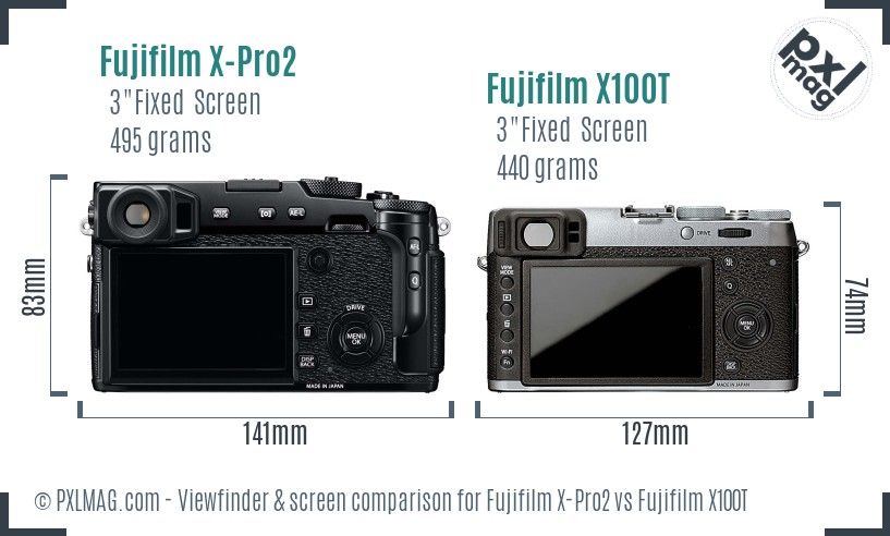 Fujifilm X-Pro2 vs Fujifilm X100T Screen and Viewfinder comparison