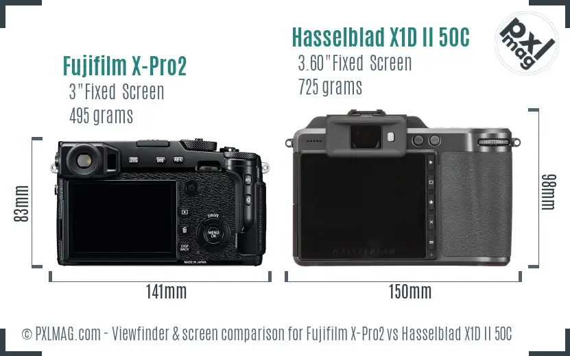 Fujifilm X-Pro2 vs Hasselblad X1D II 50C Screen and Viewfinder comparison