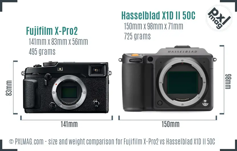 Fujifilm X-Pro2 vs Hasselblad X1D II 50C size comparison
