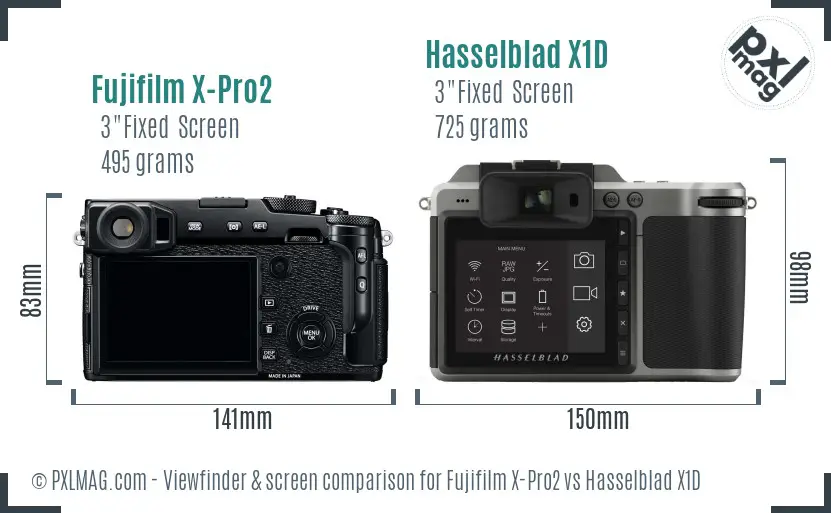 Fujifilm X-Pro2 vs Hasselblad X1D Screen and Viewfinder comparison