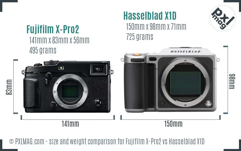 Fujifilm X-Pro2 vs Hasselblad X1D size comparison