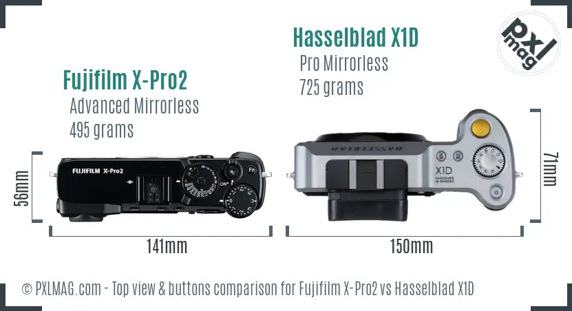 Fujifilm X-Pro2 vs Hasselblad X1D top view buttons comparison