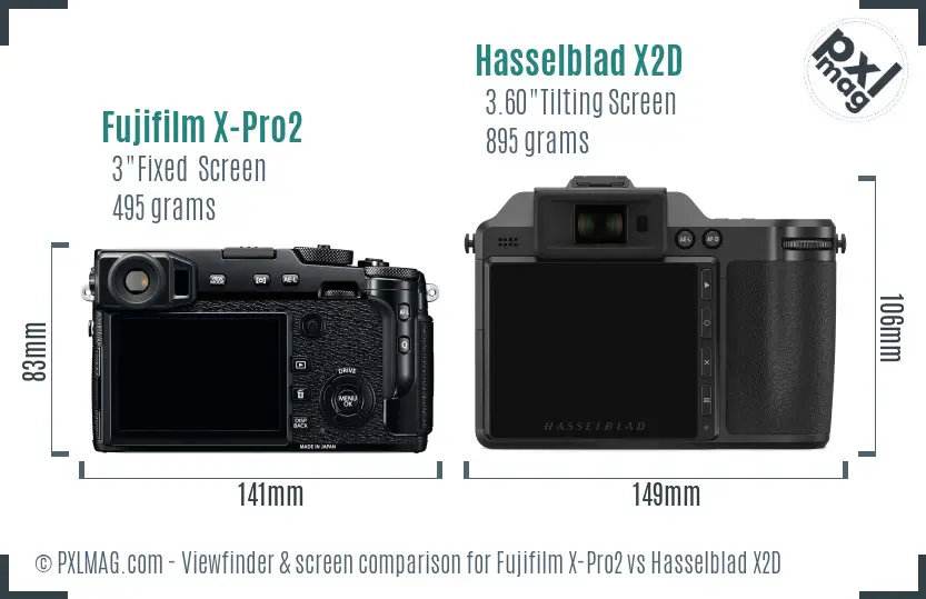 Fujifilm X-Pro2 vs Hasselblad X2D Screen and Viewfinder comparison