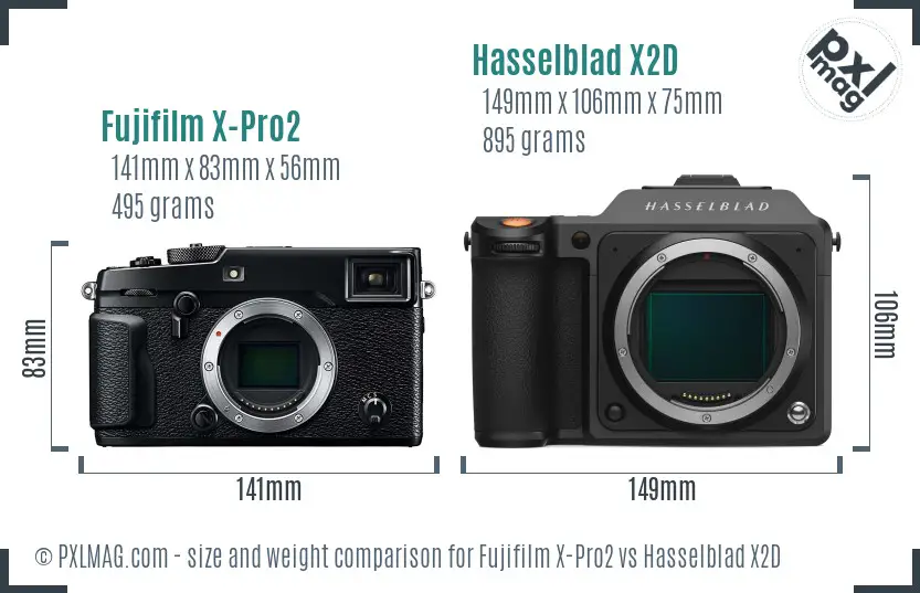 Fujifilm X-Pro2 vs Hasselblad X2D size comparison