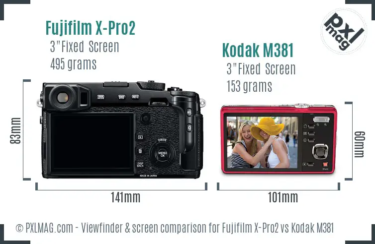 Fujifilm X-Pro2 vs Kodak M381 Screen and Viewfinder comparison