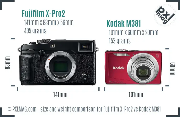 Fujifilm X-Pro2 vs Kodak M381 size comparison
