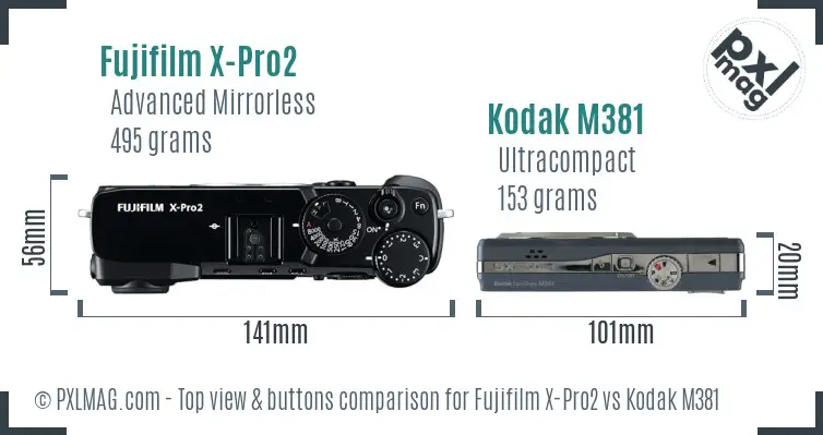 Fujifilm X-Pro2 vs Kodak M381 top view buttons comparison