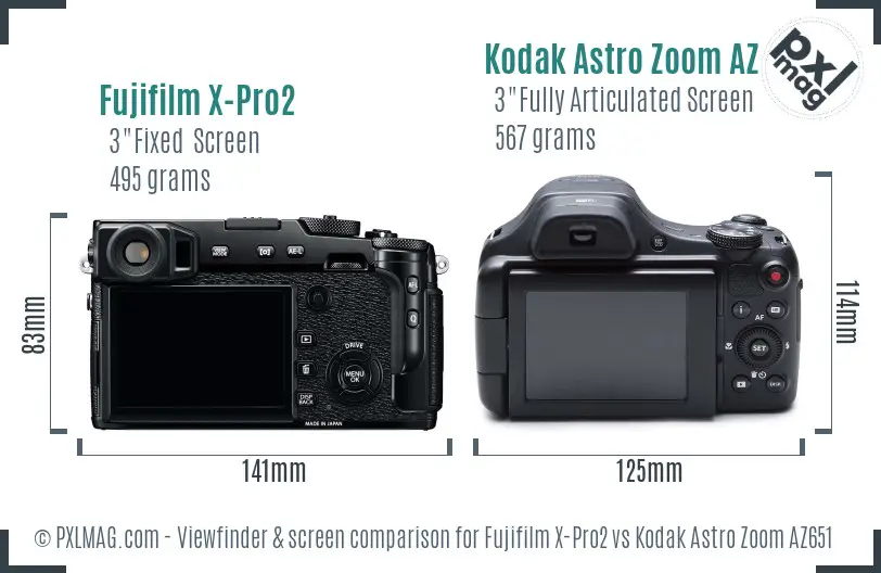 Fujifilm X-Pro2 vs Kodak Astro Zoom AZ651 Screen and Viewfinder comparison