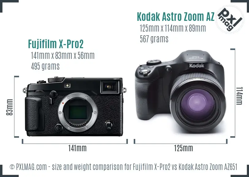 Fujifilm X-Pro2 vs Kodak Astro Zoom AZ651 size comparison