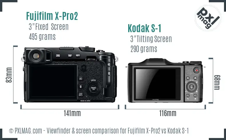 Fujifilm X-Pro2 vs Kodak S-1 Screen and Viewfinder comparison