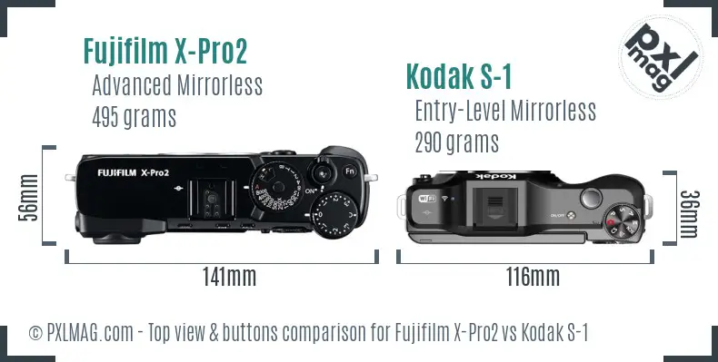 Fujifilm X-Pro2 vs Kodak S-1 top view buttons comparison