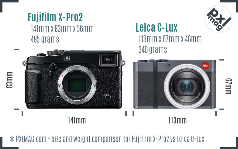 Fujifilm X-Pro2 vs Leica C-Lux size comparison