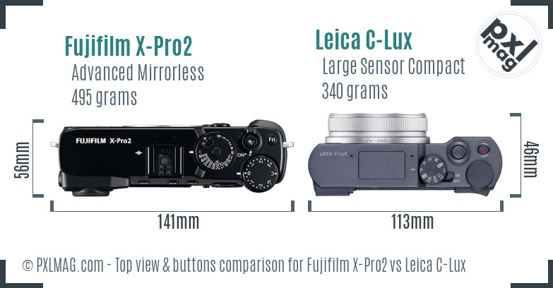 Fujifilm X-Pro2 vs Leica C-Lux top view buttons comparison