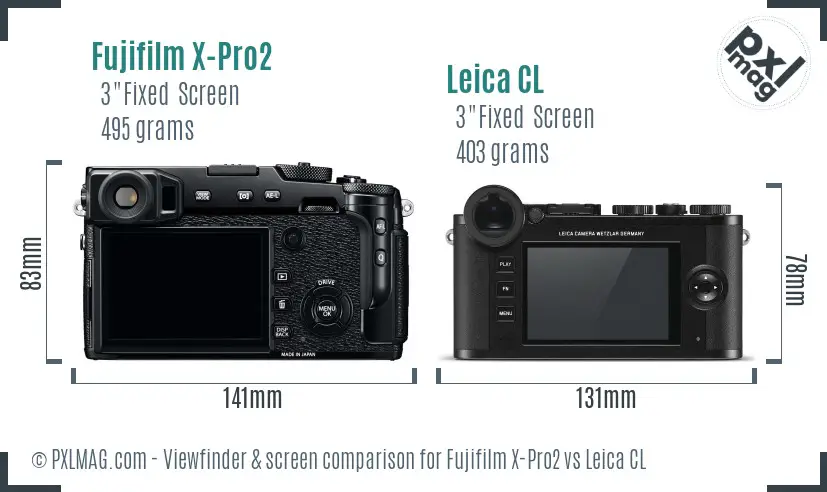 Fujifilm X-Pro2 vs Leica CL Screen and Viewfinder comparison