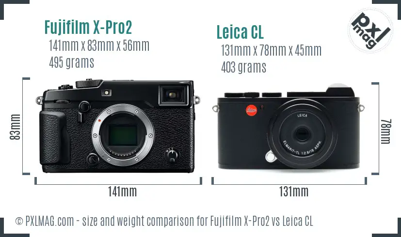 Fujifilm X-Pro2 vs Leica CL size comparison