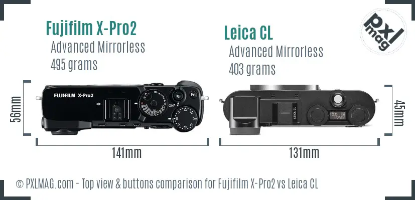 Fujifilm X-Pro2 vs Leica CL top view buttons comparison