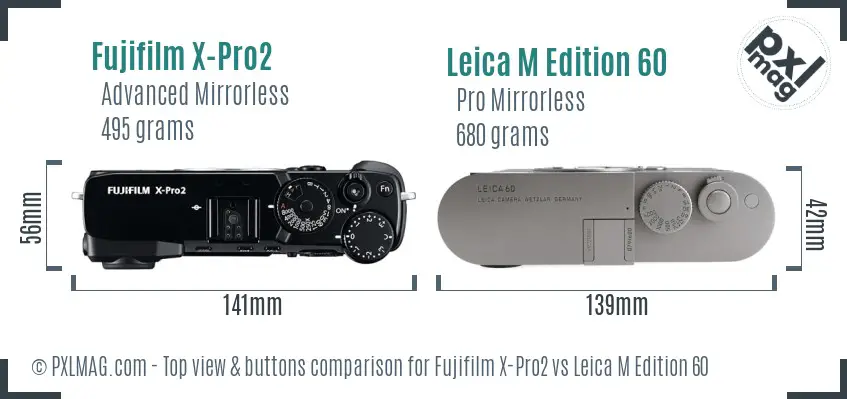 Fujifilm X-Pro2 vs Leica M Edition 60 top view buttons comparison