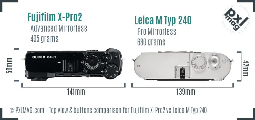 Fujifilm X-Pro2 vs Leica M Typ 240 top view buttons comparison