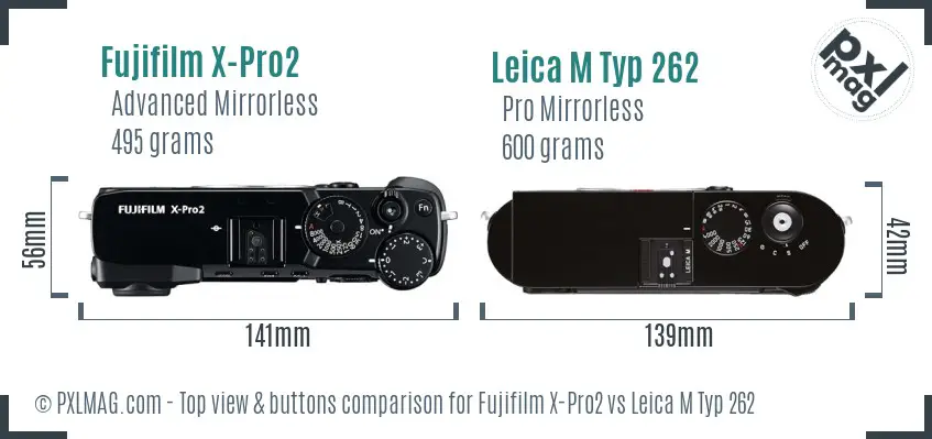Fujifilm X-Pro2 vs Leica M Typ 262 top view buttons comparison