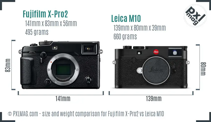 Fujifilm X-Pro2 vs Leica M10 size comparison