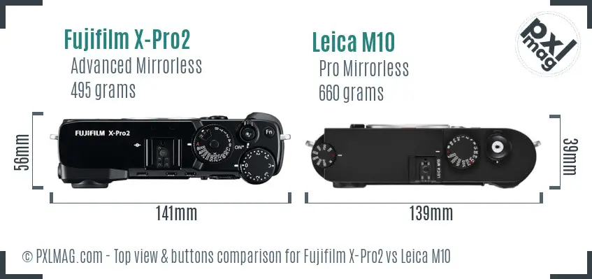 Fujifilm X-Pro2 vs Leica M10 top view buttons comparison