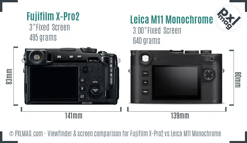 Fujifilm X-Pro2 vs Leica M11 Monochrome Screen and Viewfinder comparison