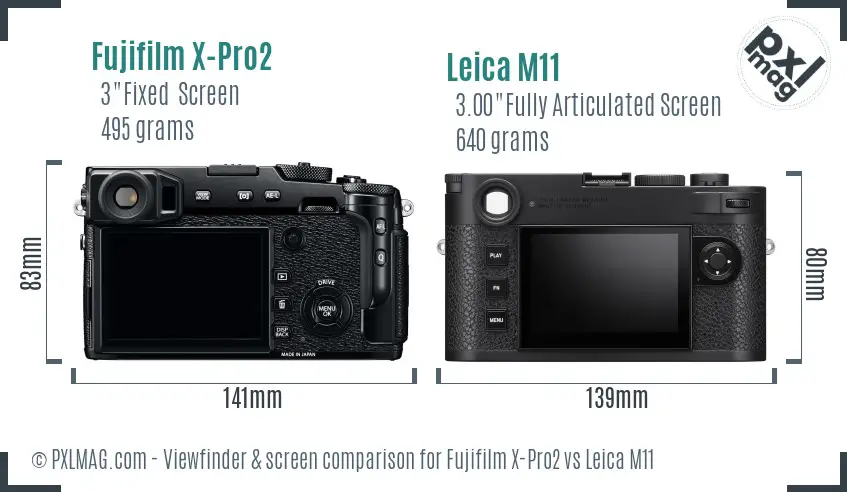 Fujifilm X-Pro2 vs Leica M11 Screen and Viewfinder comparison